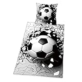 Herding 3D Effekt Bettwäsche-Set, Fußball, Kopfkissenbezug 80 x 80 cm,...