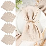 12 Stück Stoffservietten Beige mit Fransen, 45x45cm Leinenservietten, Baumwolle...