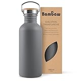 Bambaw Trinkflasche 1l Edelstahl, Nicht-isolierte Trinkflasche Grau,...