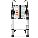 HBTower 3,8m Teleskopleiter Aluminium mit Haken, Leichte Ausziehleiter, Leiter...
