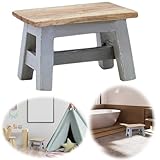 LS-LebenStil Vintage Teak Holz Fuß-Hocker Grau Braun 30cm Tritthocker Schemel...