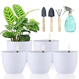 DENUOTOP Selbstwässernder Blumentopf mit Wasseranzeiger Weiß 5er-Set, 15cm...