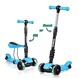 Yoleo 3-in-1 Kinder Roller Scooter mit Abnehmbarem Sitz, LED große Räder,...