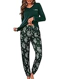 Jahetuul Schlafanzug Damen Langarm Pyjama Baumwolle lang Nachtwäsche Pyjamas...