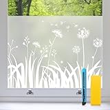 Zindoo Fensterfolie Blickdicht Löwenzahn Sichtschutzfolie Fenster Statische...