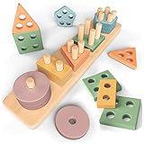 Sweety Fox Montessori Spielzeug ab 1 Jahr - Holz Sortier & Stapelspielzeug, 1 2...