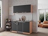 Küche Miniküche Singleküche Küchenzeile Einbau Buche Grau Gerda 150 cm...