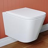 Hänge WC Spülrandlos mit WC Sitz mit Absenkautomatik aus Keramik - Toilette...