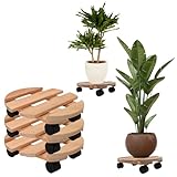HLKauf 3er Pflanzenroller rund Rollbrett aus Buchenholz Rolluntersetzer 30 cm...
