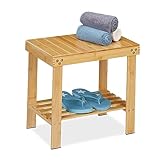 Relaxdays Badhocker aus Bambus, Sitzhocker mit extra Ablagefläche, HxBxT: 41,5...