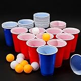 WANGZAIZAI 50+5 Premium Beer Pong Becher, Bierpong Becher Set | 25 rote+ 25...