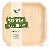 Leef 50x Palmblatt Teller eckig - Einweggeschirr kompostierbar und naturbelassen...