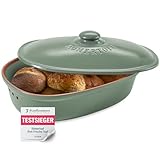 Römertopf Brottopf oval MAXI 6,5 Liter - Brotkasten Grün aus Keramik -...