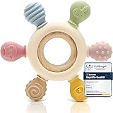 CAJA Beißring Baby - Beißspielzeug Zahnungshilfe aus Silikon & Holz, Baby,...