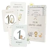 Mintkind Meilensteinkarte Baby beige Boho – 36 Monatskarten für Jungen &...