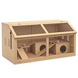 PawHut Hamsterkäfig Kleintierkäfig aus Holz, Kleintierstall mit Hängebrücke,...