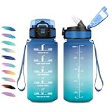 Trinkflasche 500ml, Wasserflasche mit Strohhalm, Auslaufsicher, Einhandöffnung,...