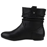 Stiefeletten Damen Schlupfstiefel Schnallen Stiefel Flach Boots Nieten...