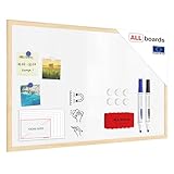 ALLboards Whiteboard mit Holzrahmen 80x50cm Magnettafel Weiß Magnetisch,...