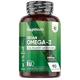 Omega 3 Vegan - 90 Weich-Kapseln - 2000mg Omega 3 Algenöl liefern 600mg DHA &...