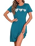 Marvmys Nachthemd Damen Kurzarm Schlafshirt Baumwolle Printed Sleepshirt Sommer...