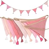 Girlande Wimpelkette Kinderzimmer, 2.6m Musselin Baumwolle Stoff Wimpelkette mit...