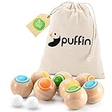 Puffin Boccia Kugeln Holz | Boccia Spiel im praktischen Set | Outdoor Spiele...