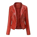 YYNUDA Damen Lederjacke Kurz Bikerjacke Reverskragen Reißverschluss Leder Jacke...