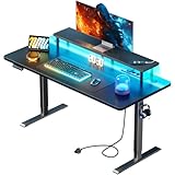 HLONONE Höhenverstellbarer Schreibtisch mit LED, 140 x 60 cm Gaming Tisch...