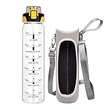 DEARRAY 1l / 1 Liter Trinkflasche Glas mit Strohhalm & Zeitmarkierung 1000ml...