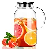 PARACITY Wasserkaraffe 1.8 Liter, Glaskaraffe mit Deckel, Heiße und kalte Glas...