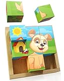 Flayrae® Würfelpuzzle Holz 12x12cm - Deutschlands beliebteste Haustiere - 9...