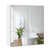Yaheetech Badezimmerschrank mit 2 Spiegeltüren Hängeschrank Spiegelschrank...