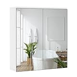 Yaheetech Badezimmerschrank mit 2 Spiegeltüren Hängeschrank Spiegelschrank...