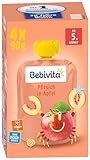 Bebivita Baby Quetschbeutel Pfirsich in Apfel, 4er Pack ( 4 x 4 x 90 g )