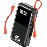 65W Power Bank with Cable, 26800mAh Powerbank USB-C Input&Output, Klein Externe...
