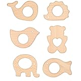 RosewineC 6 Stück Baby Beißring Holz Baby Holzfiguren, Natürlich Holz Ringe,...