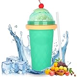 DIY Slush Becher, Silikon Squeeze Cup mit 2-in-1 Strohhalm und Löffel, Slush...