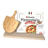 dewilo Pizzastein + Pizzaschaufel für Backofen und Grill: Pizza Stein eckig (rechteckig) aus Cordierit + Rezeptheft – die Steinplatte für eine knusprige Pizza wie aus dem Steinofen – Gasgrill geeignet