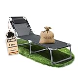 BigDean Sonnenliege klappbar mit Kopfkissen extra hoch dunkelgrau 150 kg...