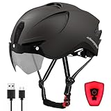 Shinmax Fahrradhelm Herren Damen mit Licht USB-Aufladung Fahrradhelm mit Visier...