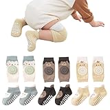 Mezrkuwr 3 Paar Baby Knieschoner und 3 Paar Baby Socken Baby Krabbeln set, Anti...