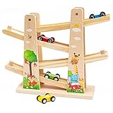 Holz Kugelbahn Car Rampe|Zick-Zack-Autorutsche|Kleinkindspielzeug Holzrennbahn...