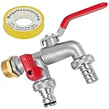 MegaHaustechnik Doppel Auslauf Wasser Kugel Hahn Ventil universal 3/4' und 1/2'...