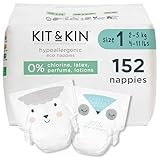 Kit & Kin Premium Öko-Windeln Größe 1 für Neugeborene (2-5 kg) 152 Windeln,...