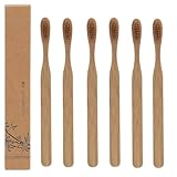 6 Stück Wildschweinborsten-Zahnbürste, Einweg-Bambus-Zahnbürsten mit weichen...