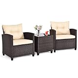 HOMASIS 3tlg. Rattan Balkonset, Polyrattan Gartenmöbel Set mit Gartensessel &...