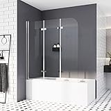 Duschwand für Badewannen 130 x 140 cm 3 teilig faltbar Duschabtrennung...