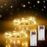2 Stück 2m 20LEDs Lichterkette Batterie Betrieb, Warmweiß, IP44 Wasserdicht,...