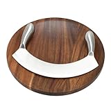 Holzschneidebrett Set Rundes Kräuterbrett mit Wiegemesser, konkaves...